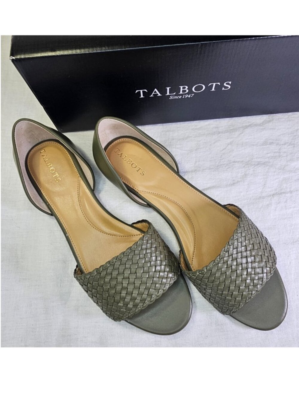 Talbots Leona Woven Leather Slip On Sandals 8.5M Spring Moss Green Sage